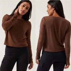New! Athleta Brown All Around Ruched Long Sleeve Top NWT - 35951